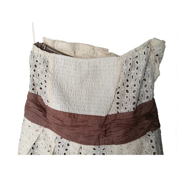 New with tags Ryu Eyelet Lace Strapless Dress Cream Brown Waist Detail M Cotton - Picture 9 of 16